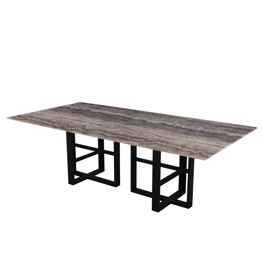 Rectangular Marble Dining Table 2.4×1.2m | Black Metal Trestle Base