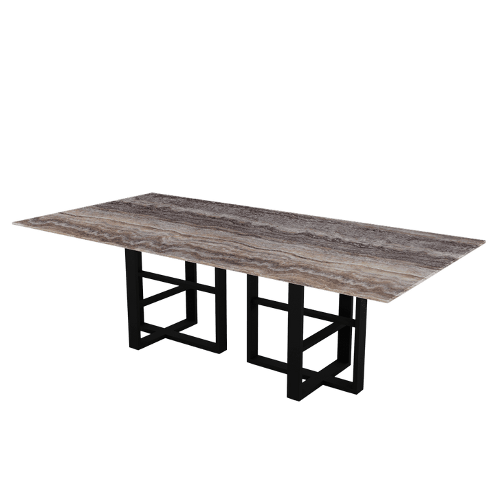 Rectangular Marble Dining Table 2.4×1.2m | Black Metal Trestle Base