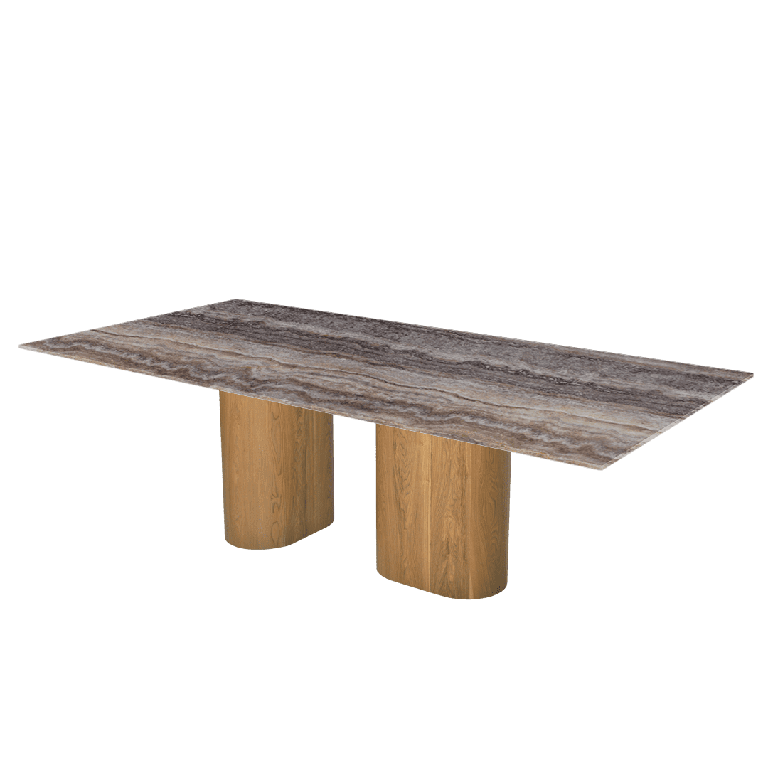Oval Marble Dining Table 2.4×1.2m | Ash Wood Block Base