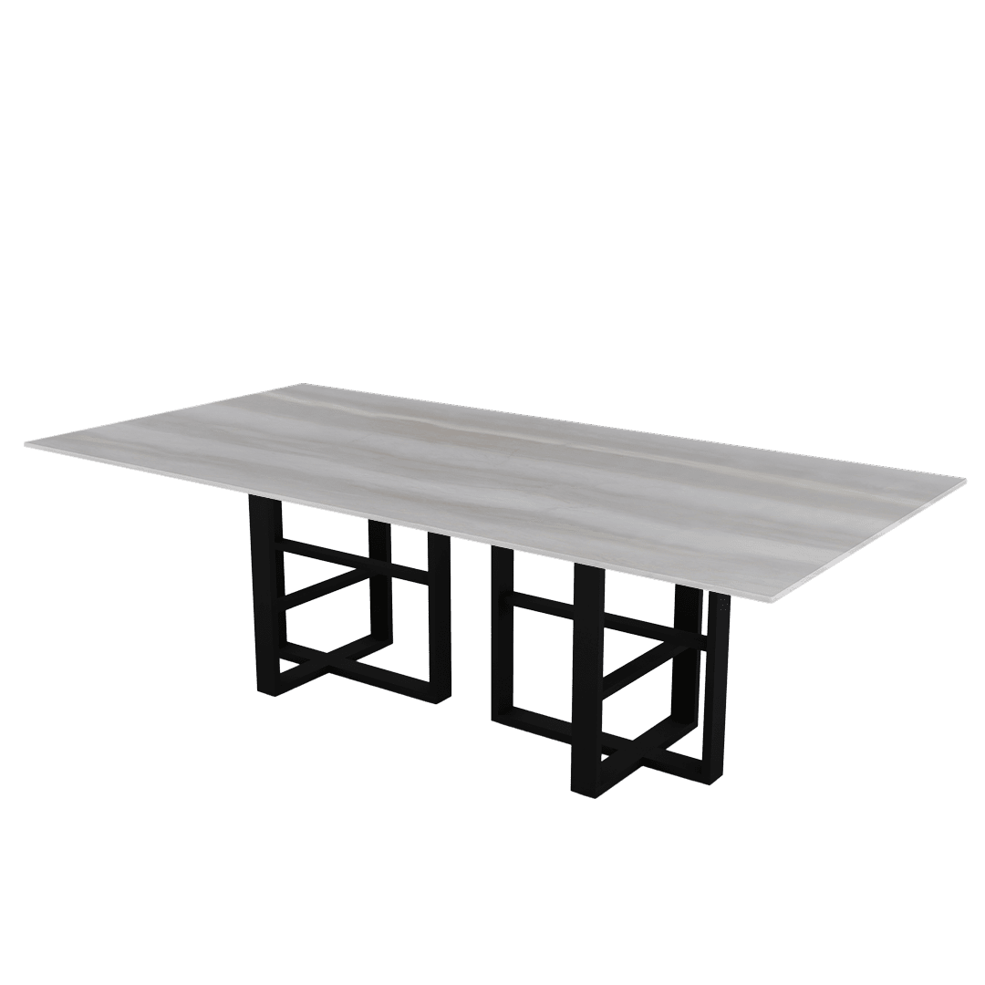 Rectangular Marble Dining Table 2.4×1.2m | Black Metal Trestle Base