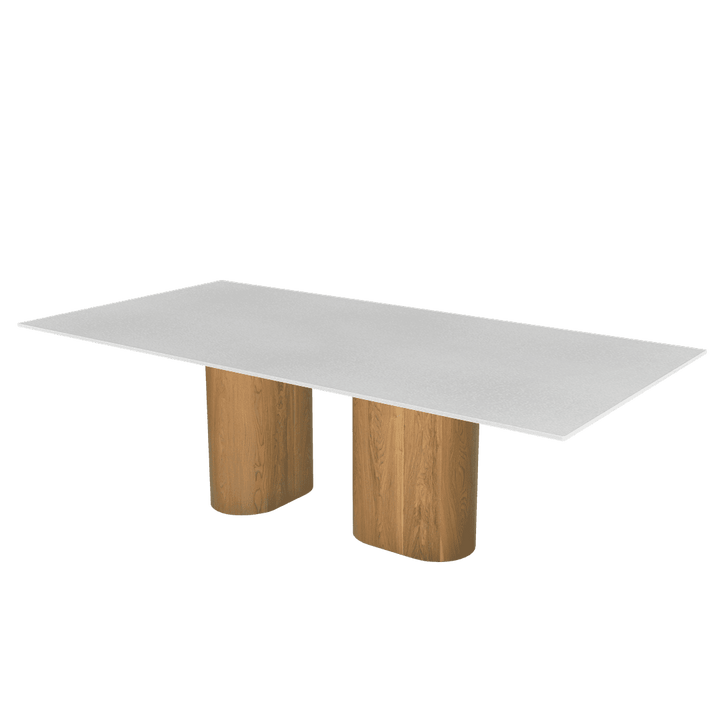 Oval Marble Dining Table 2.4×1.2m | Ash Wood Block Base