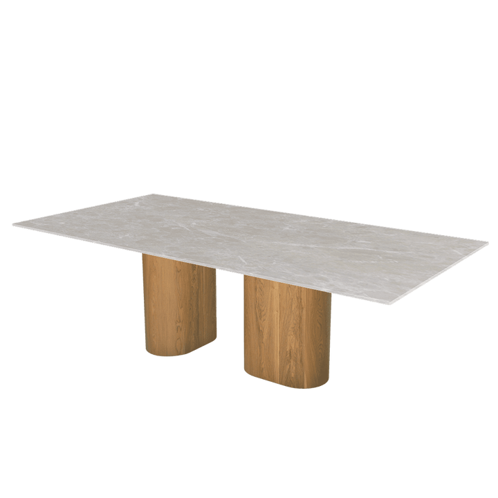 Oval Marble Dining Table 2.4×1.2m | Ash Wood Block Base