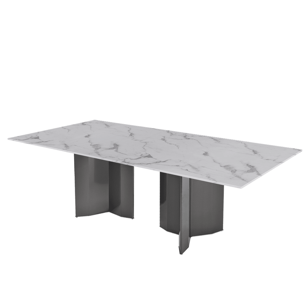 Rectangular Marble Dining Table 2.4×1.2m | Black Titanium Steel Base