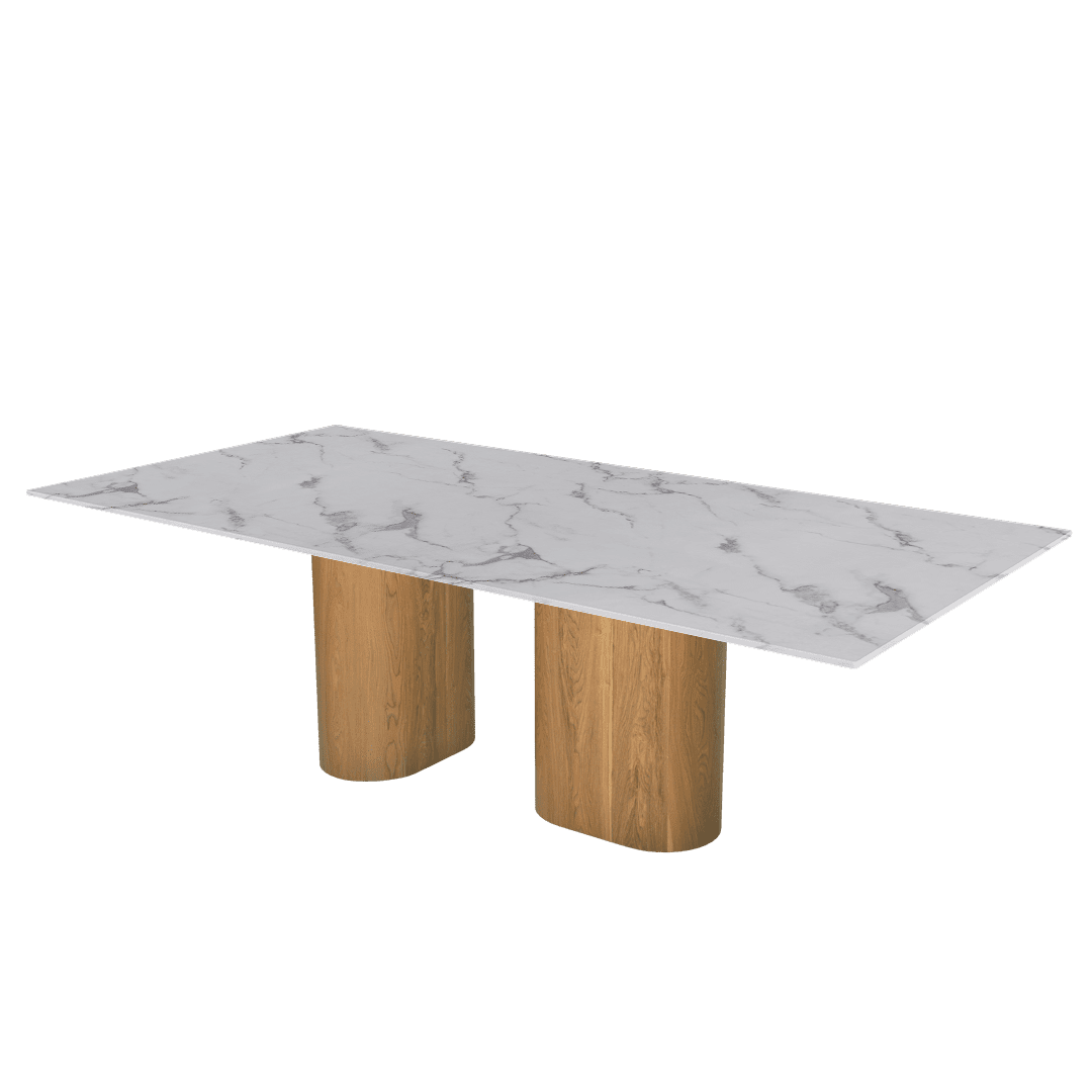 Oval Marble Dining Table 2.4×1.2m | Ash Wood Block Base