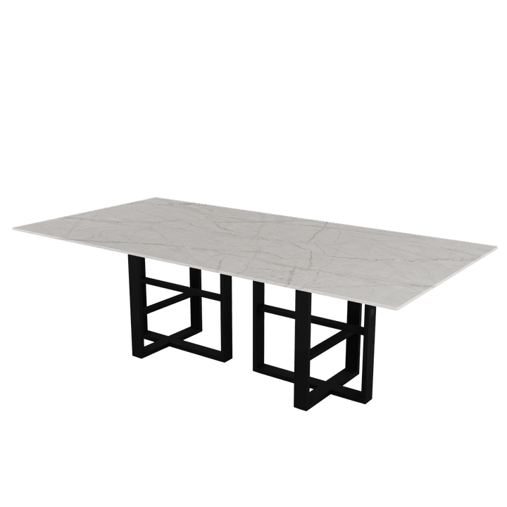 Rectangular Marble Dining Table 2.4×1.2m | Black Metal Trestle Base