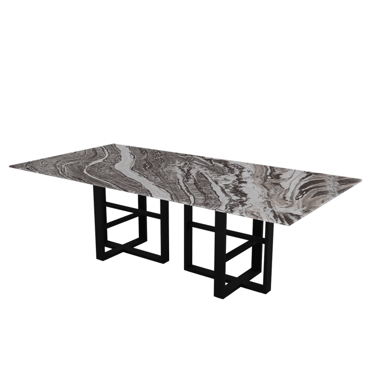 Rectangular Marble Dining Table 2.4×1.2m | Black Metal Trestle Base