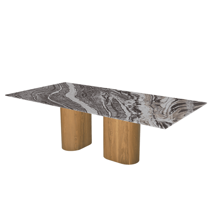 Oval Marble Dining Table 2.4×1.2m | Ash Wood Block Base