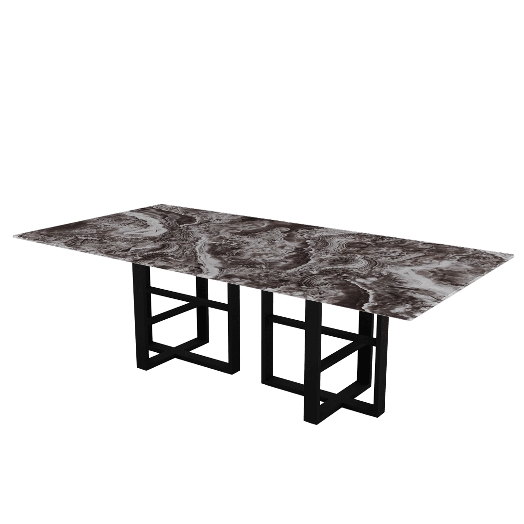 Rectangular Marble Dining Table 2.4×1.2m | Black Metal Trestle Base