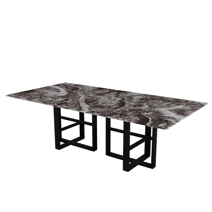 Rectangular Marble Dining Table 2.4×1.2m | Black Metal Trestle Base