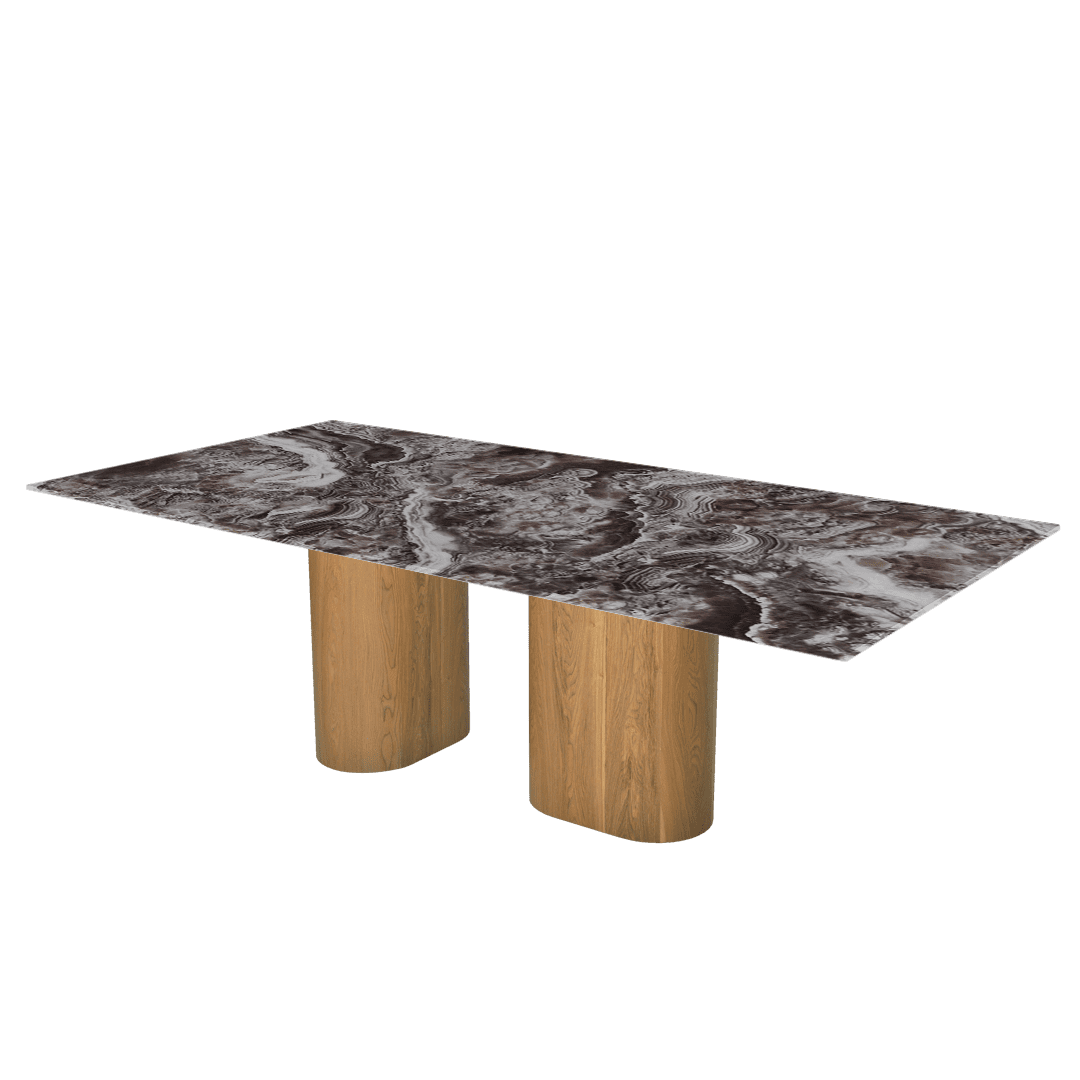 Oval Marble Dining Table 2.4×1.2m | Ash Wood Block Base