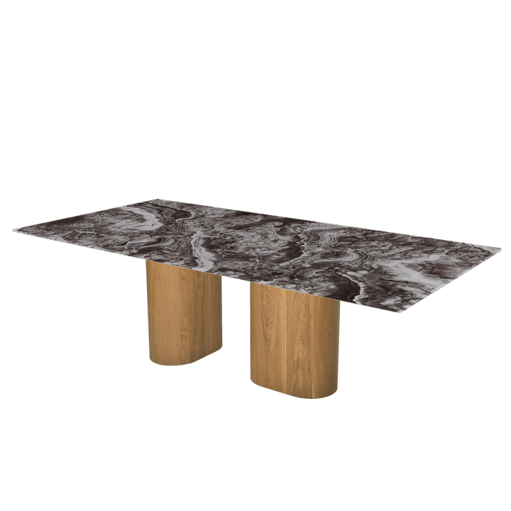 Oval Marble Dining Table 2.4×1.2m | Ash Wood Block Base