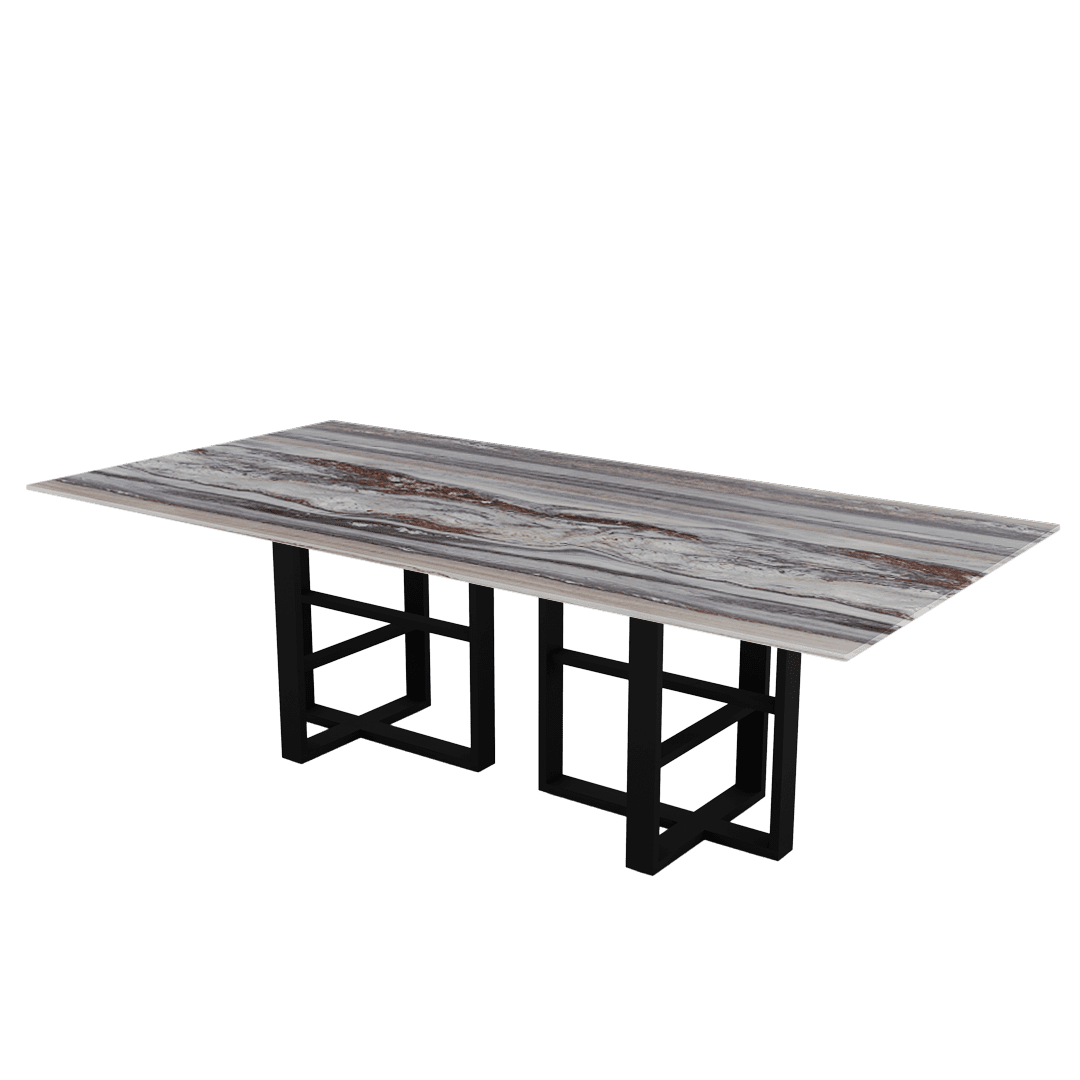 Rectangular Marble Dining Table 2.4×1.2m | Black Metal Trestle Base