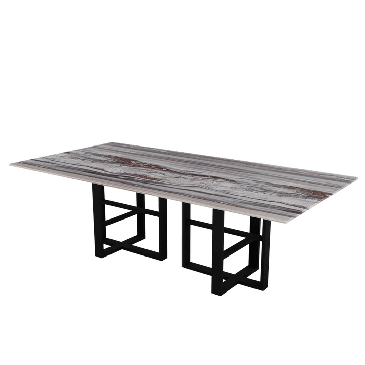 Rectangular Marble Dining Table 2.4×1.2m | Black Metal Trestle Base