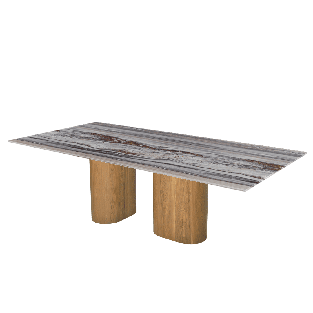 Oval Marble Dining Table 2.4×1.2m | Ash Wood Block Base