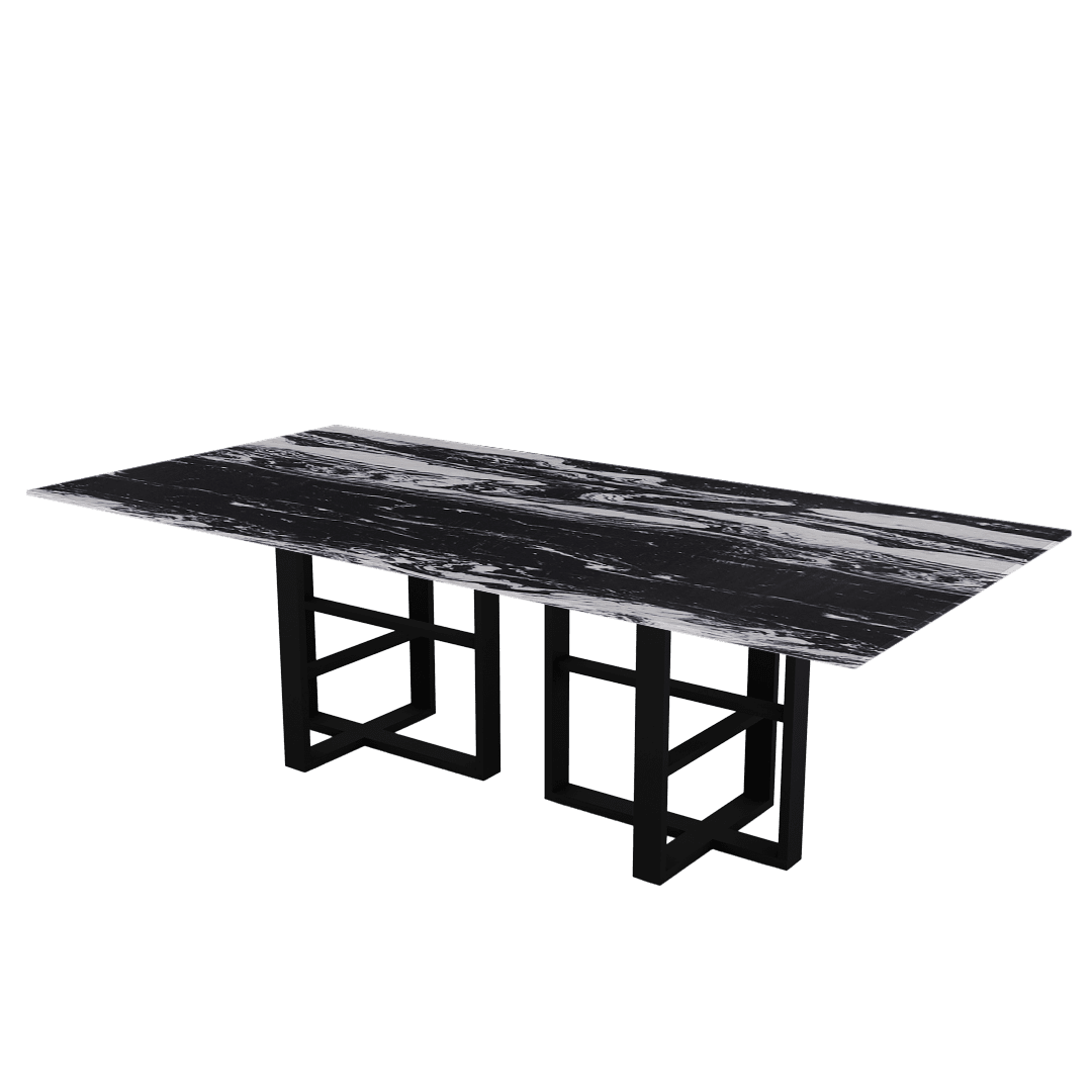 Rectangular Marble Dining Table 2.4×1.2m | Black Metal Trestle Base