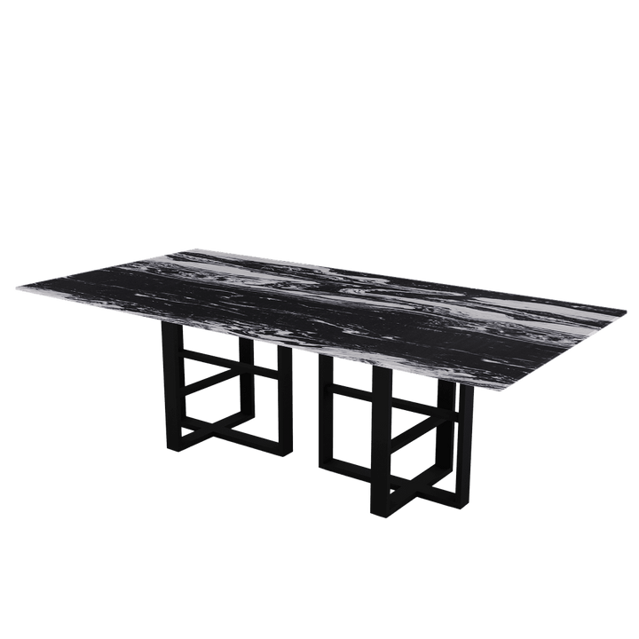 Rectangular Marble Dining Table 2.4×1.2m | Black Metal Trestle Base