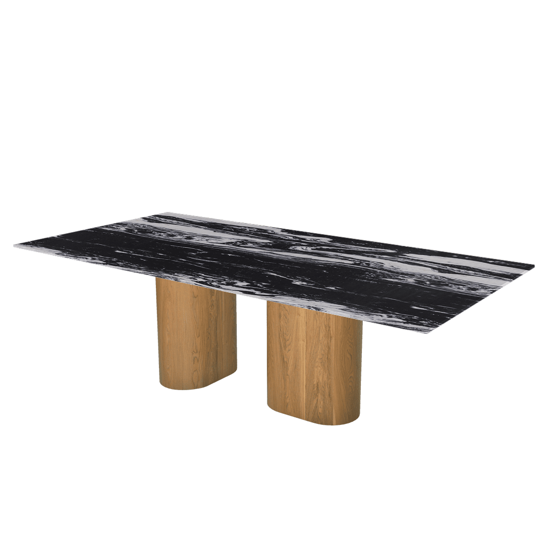 Oval Marble Dining Table 2.4×1.2m | Ash Wood Block Base