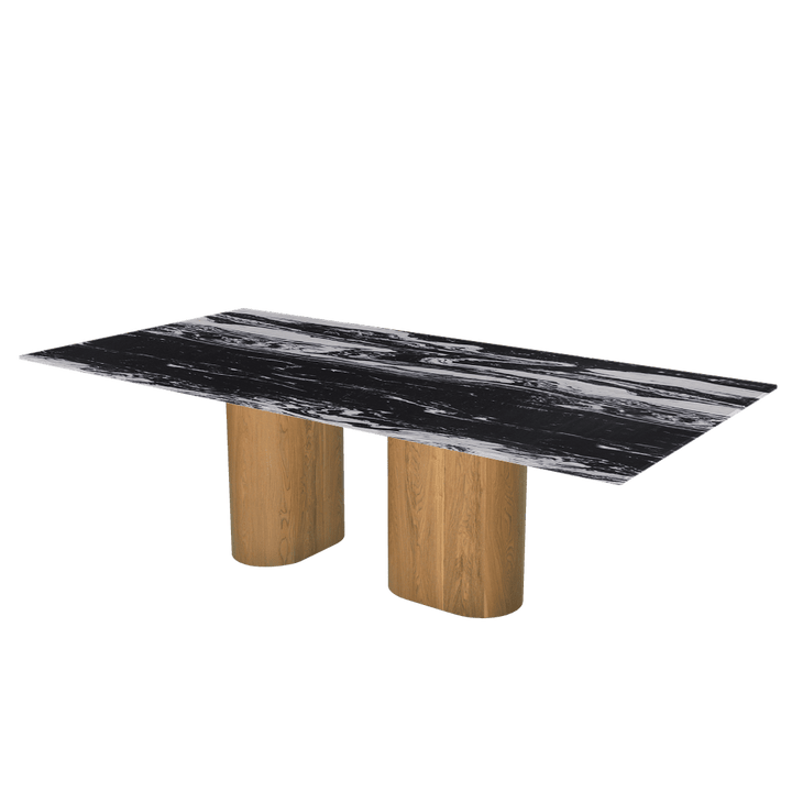 Oval Marble Dining Table 2.4×1.2m | Ash Wood Block Base