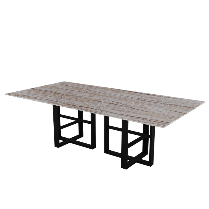 Rectangular Marble Dining Table 2.4×1.2m | Black Metal Trestle Base