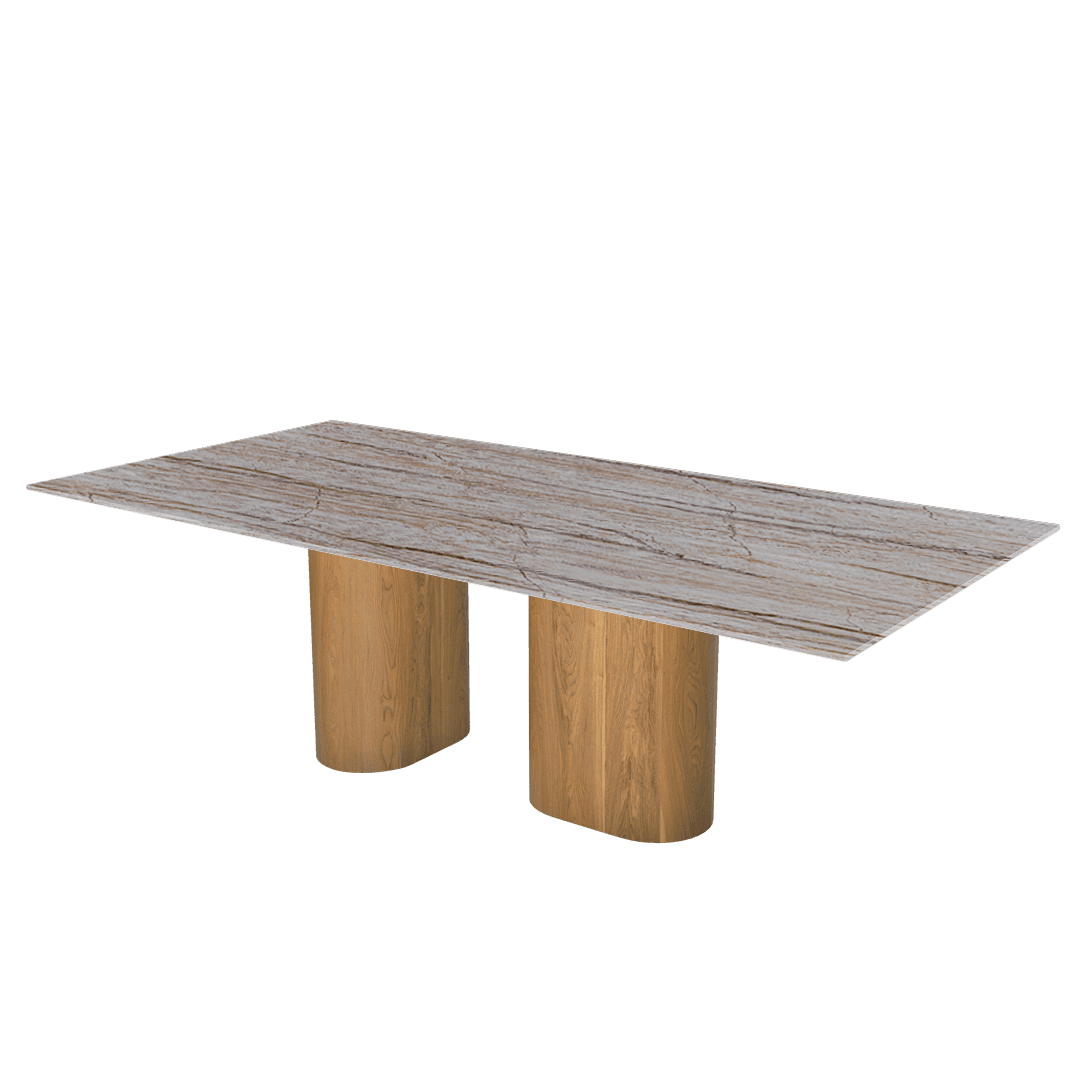 Oval Marble Dining Table 2.4×1.2m | Ash Wood Block Base