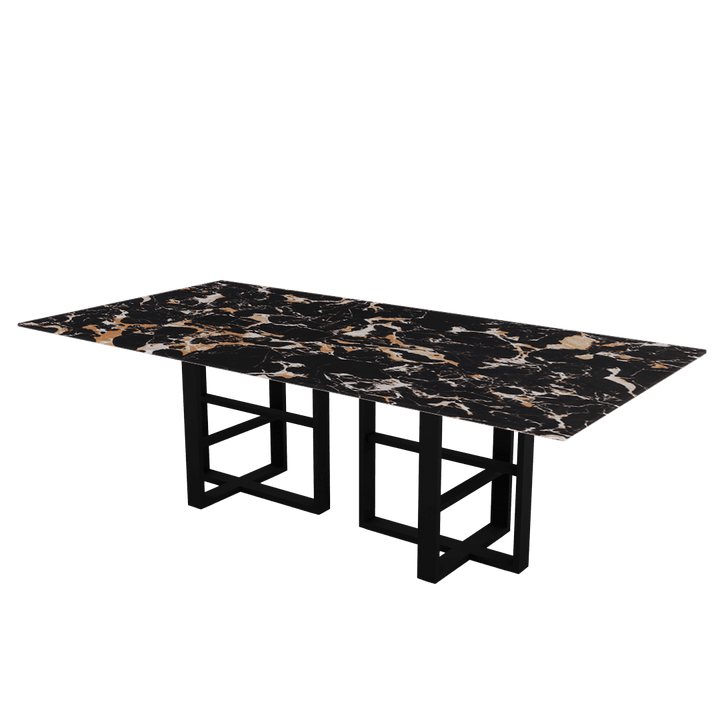 Rectangular Marble Dining Table 2.4×1.2m | Black Metal Trestle Base