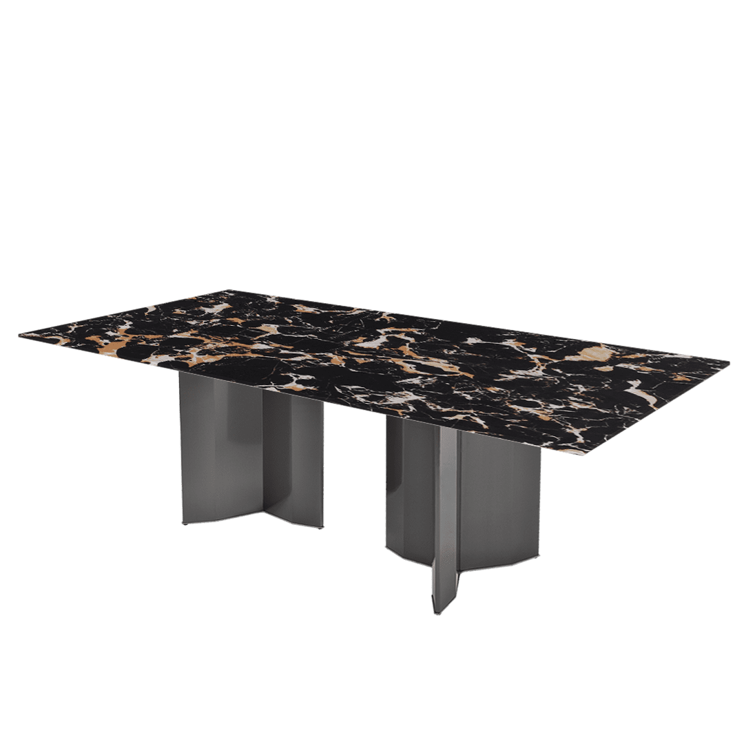 Rectangular Marble Dining Table 2.4×1.2m | Black Titanium Steel Base