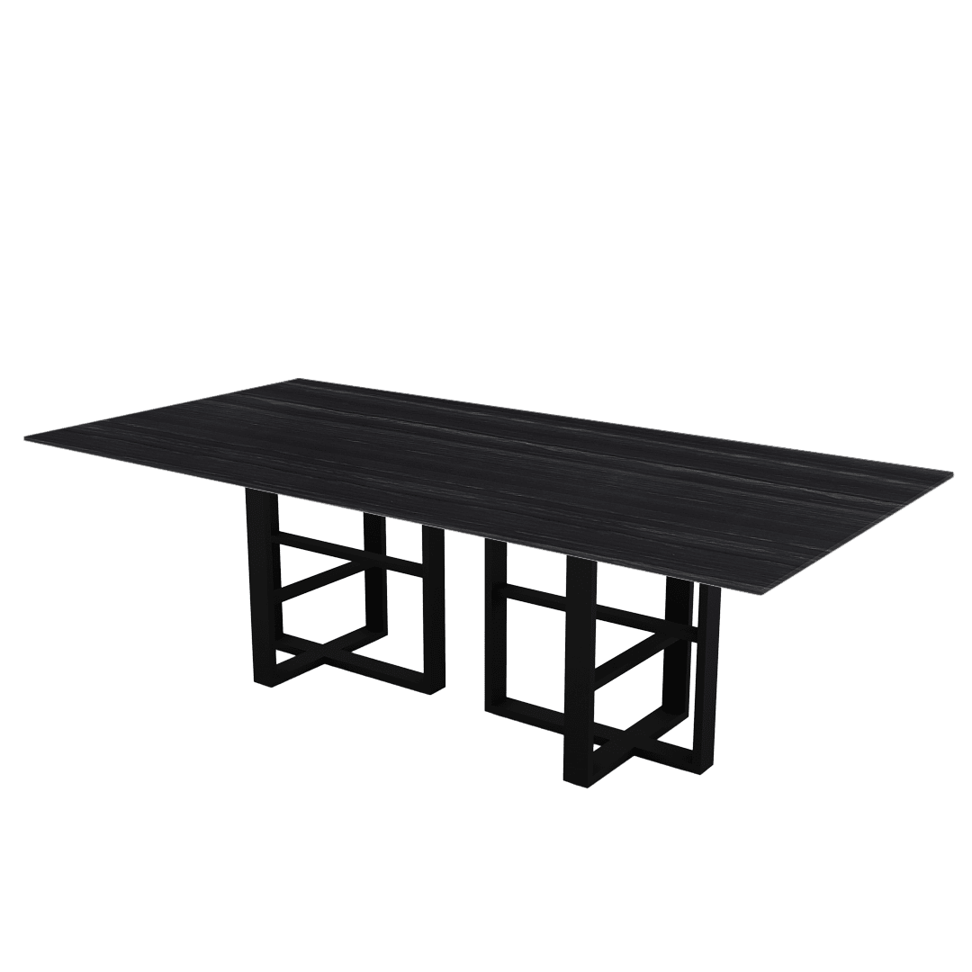 Rectangular Marble Dining Table 2.4×1.2m | Black Metal Trestle Base