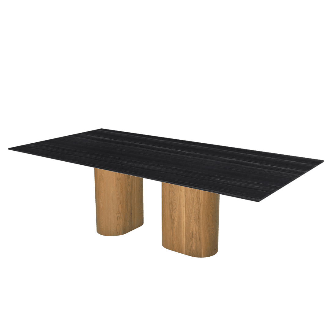 Oval Marble Dining Table 2.4×1.2m | Ash Wood Block Base