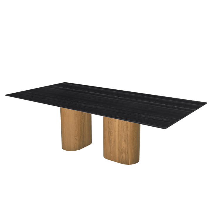 Oval Marble Dining Table 2.4×1.2m | Ash Wood Block Base