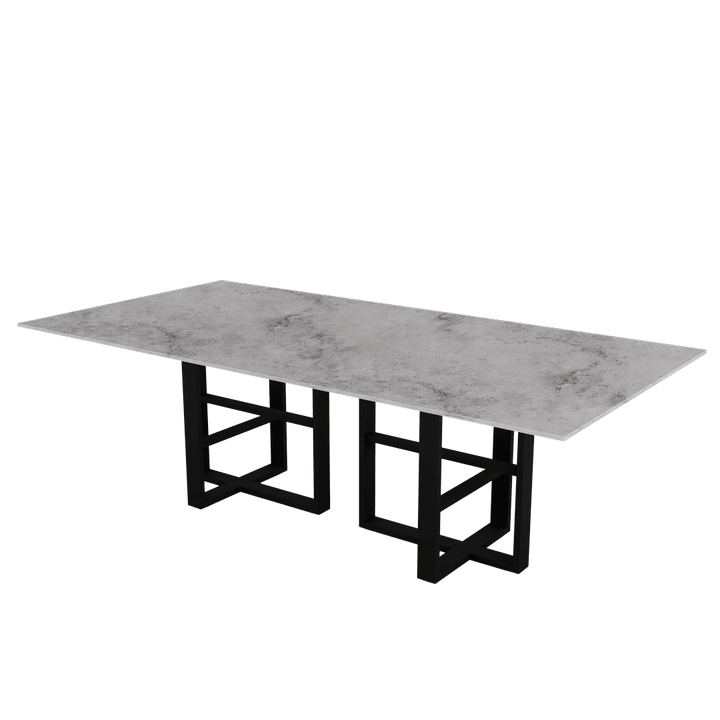 Rectangular Marble Dining Table 2.4×1.2m | Black Metal Trestle Base