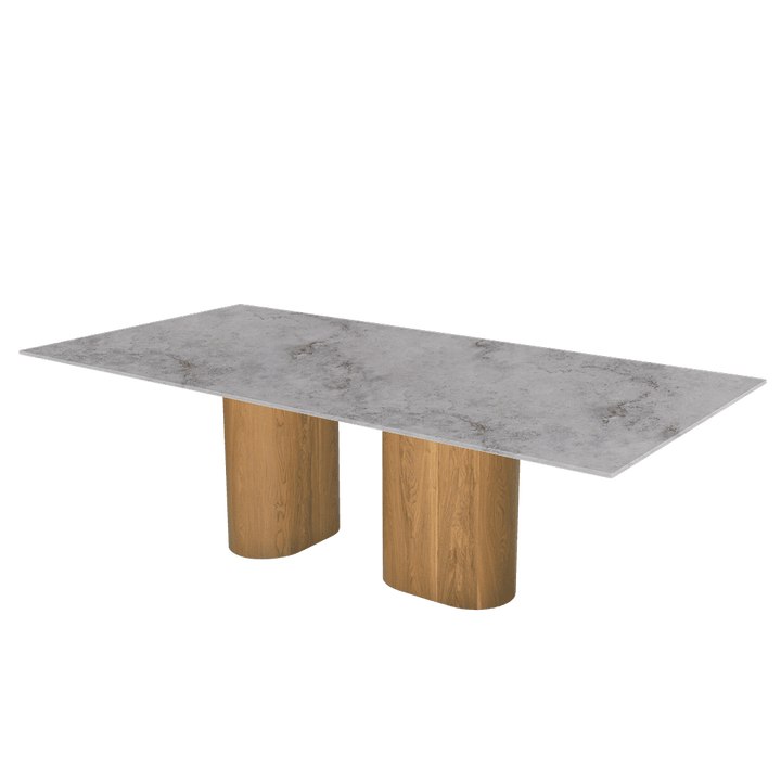 Oval Marble Dining Table 2.4×1.2m | Ash Wood Block Base
