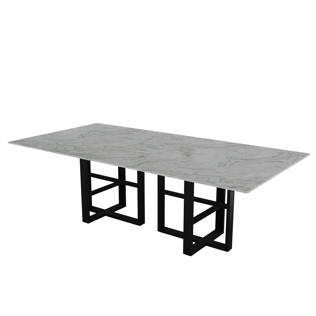 Rectangular Marble Dining Table 2.4×1.2m | Black Metal Trestle Base