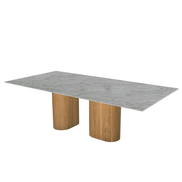 Oval Marble Dining Table 2.4×1.2m | Ash Wood Block Base