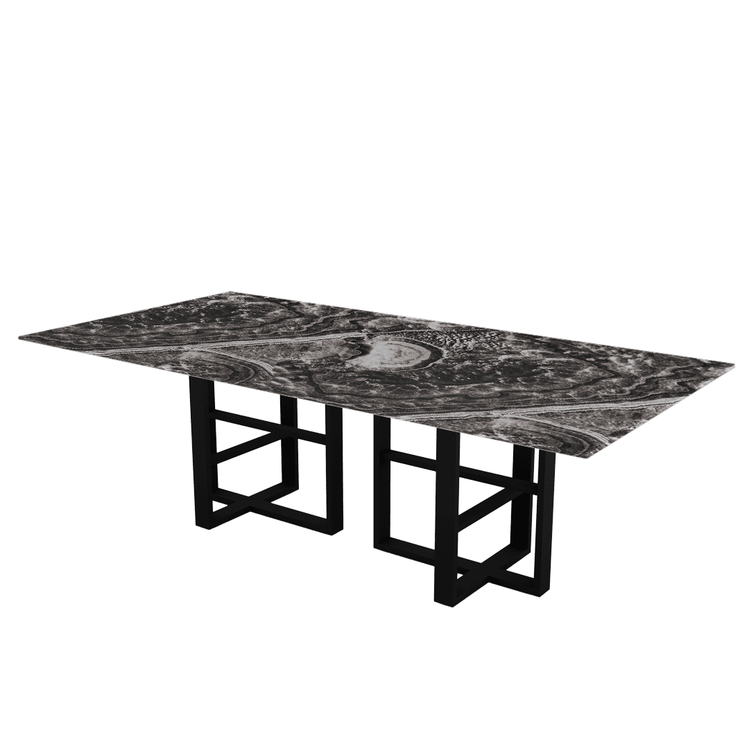 Rectangular Marble Dining Table 2.4×1.2m | Black Metal Trestle Base