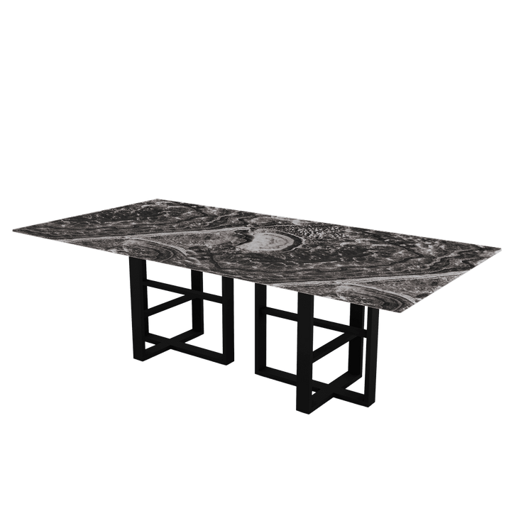 Rectangular Marble Dining Table 2.4×1.2m | Black Metal Trestle Base