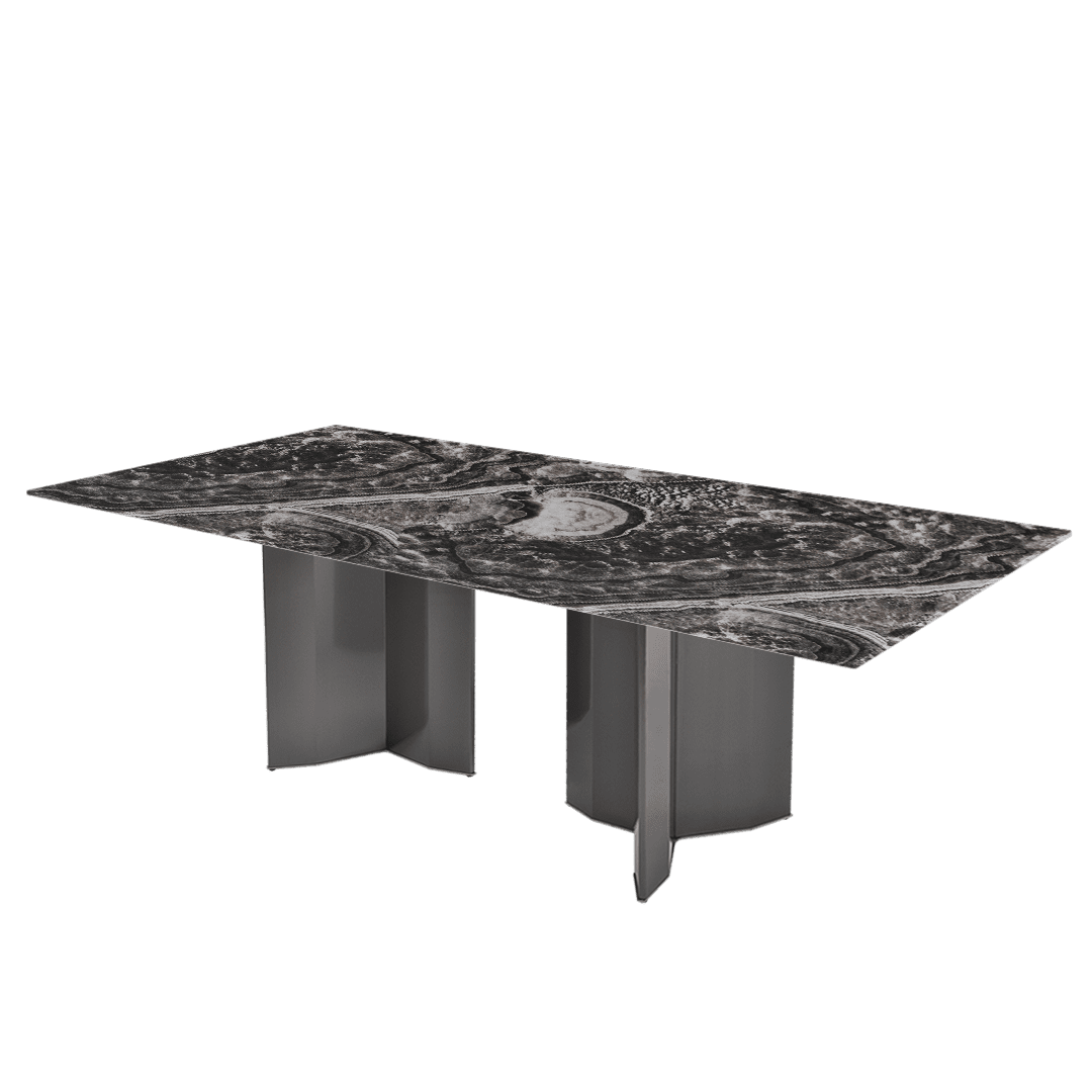 Rectangular Marble Dining Table 2.4×1.2m | Black Titanium Steel Base