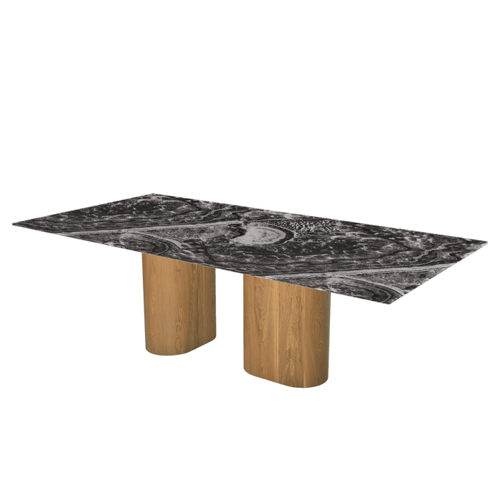 Oval Marble Dining Table 2.4×1.2m | Ash Wood Block Base