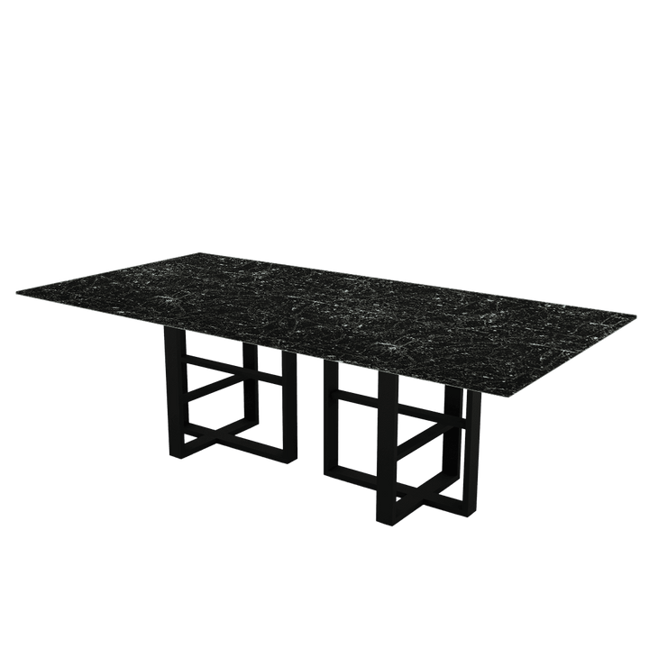 Rectangular Marble Dining Table 2.4×1.2m | Black Metal Trestle Base