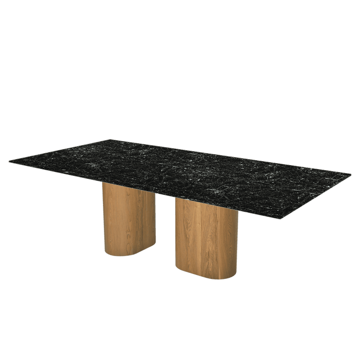 Oval Marble Dining Table 2.4×1.2m | Ash Wood Block Base