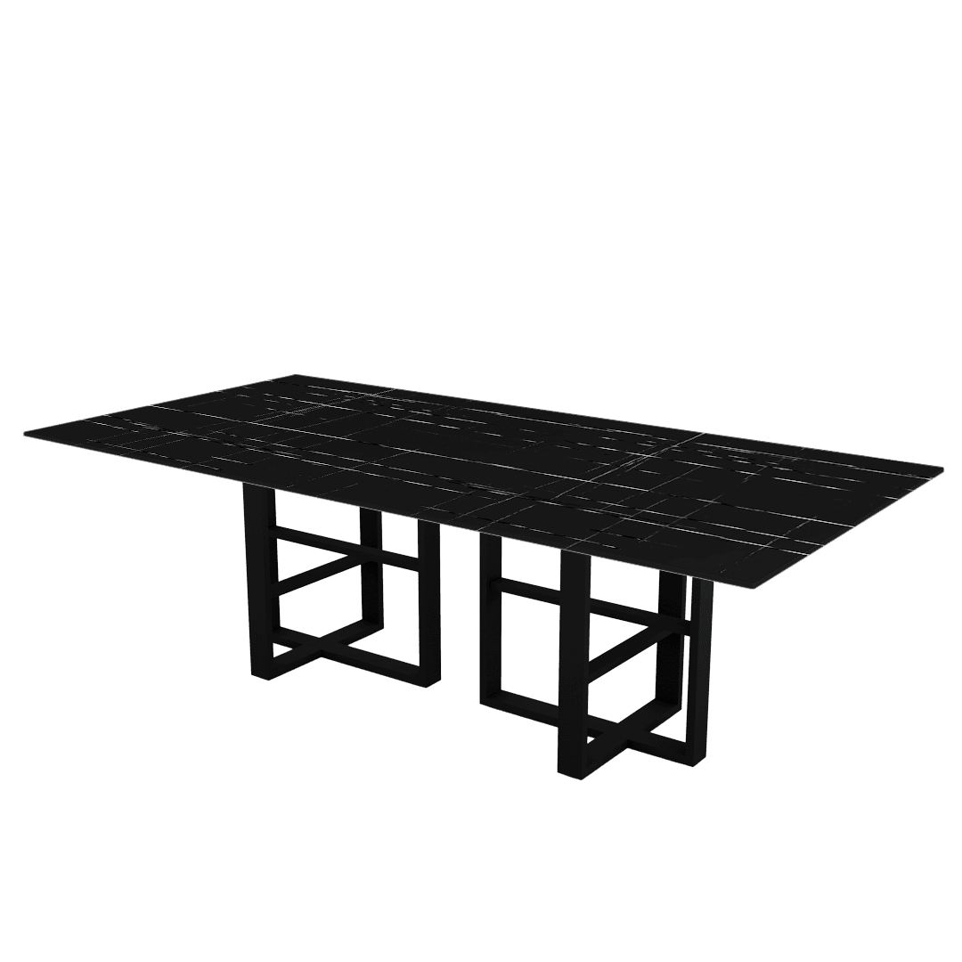 Rectangular Marble Dining Table 2.4×1.2m | Black Metal Trestle Base