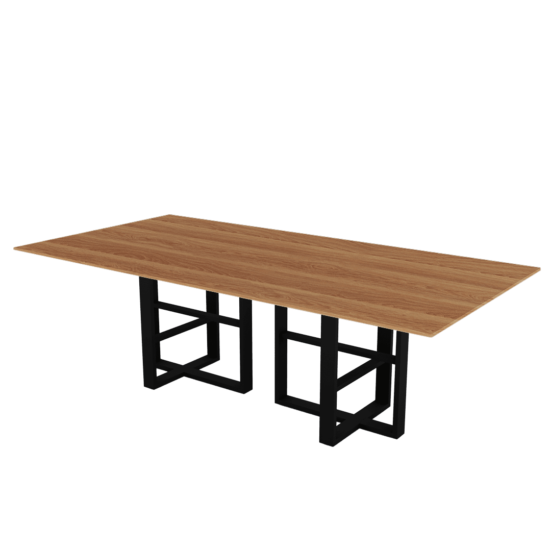 Rectangular Marble Dining Table 2.4×1.2m | Black Metal Trestle Base