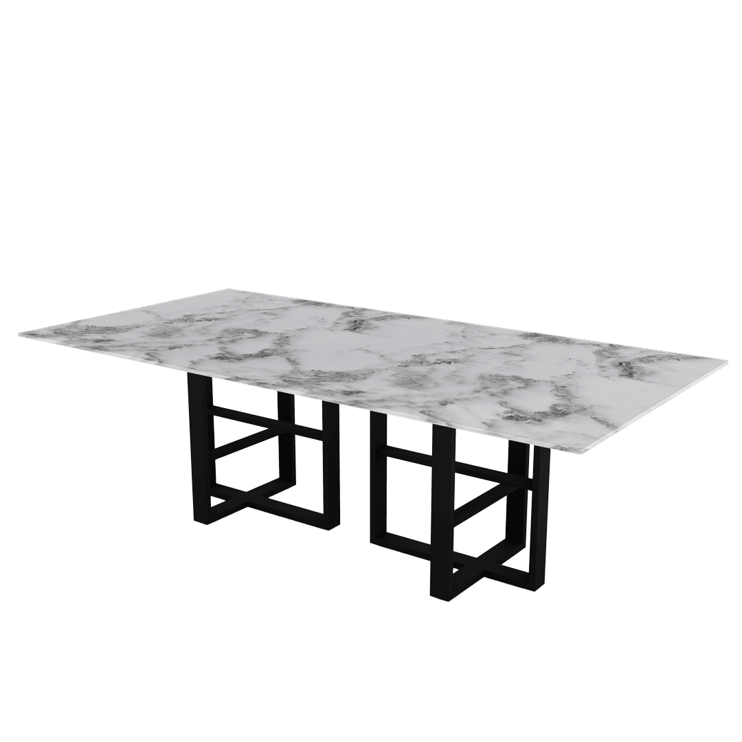Rectangular Marble Dining Table 2.4×1.2m | Black Metal Trestle Base