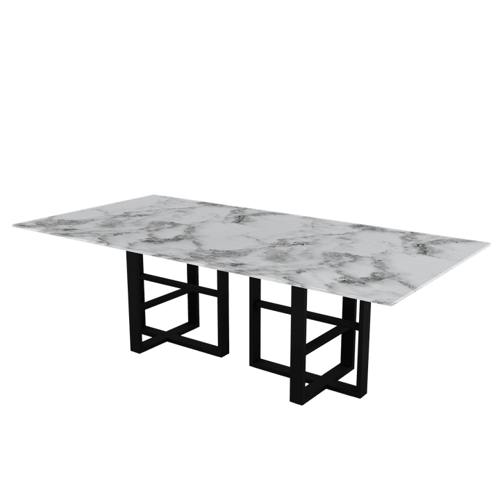 Rectangular Marble Dining Table 2.4×1.2m | Black Metal Trestle Base