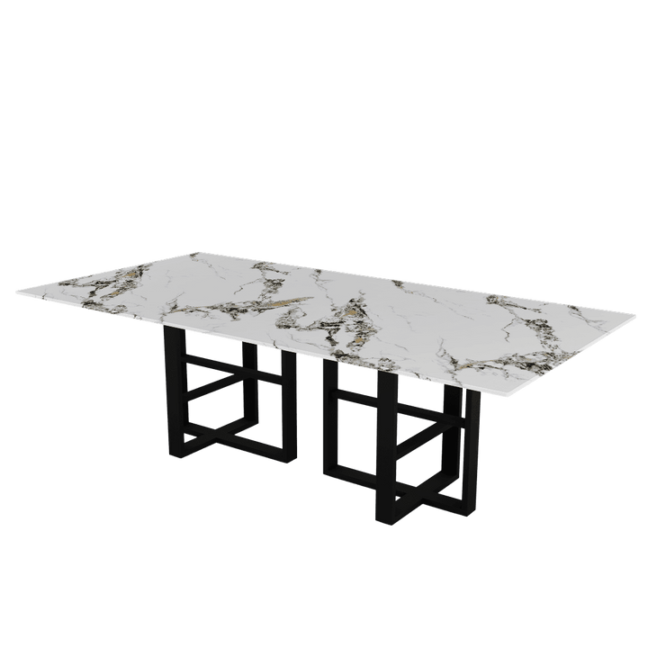 Rectangular Marble Dining Table 2.4×1.2m | Black Metal Trestle Base