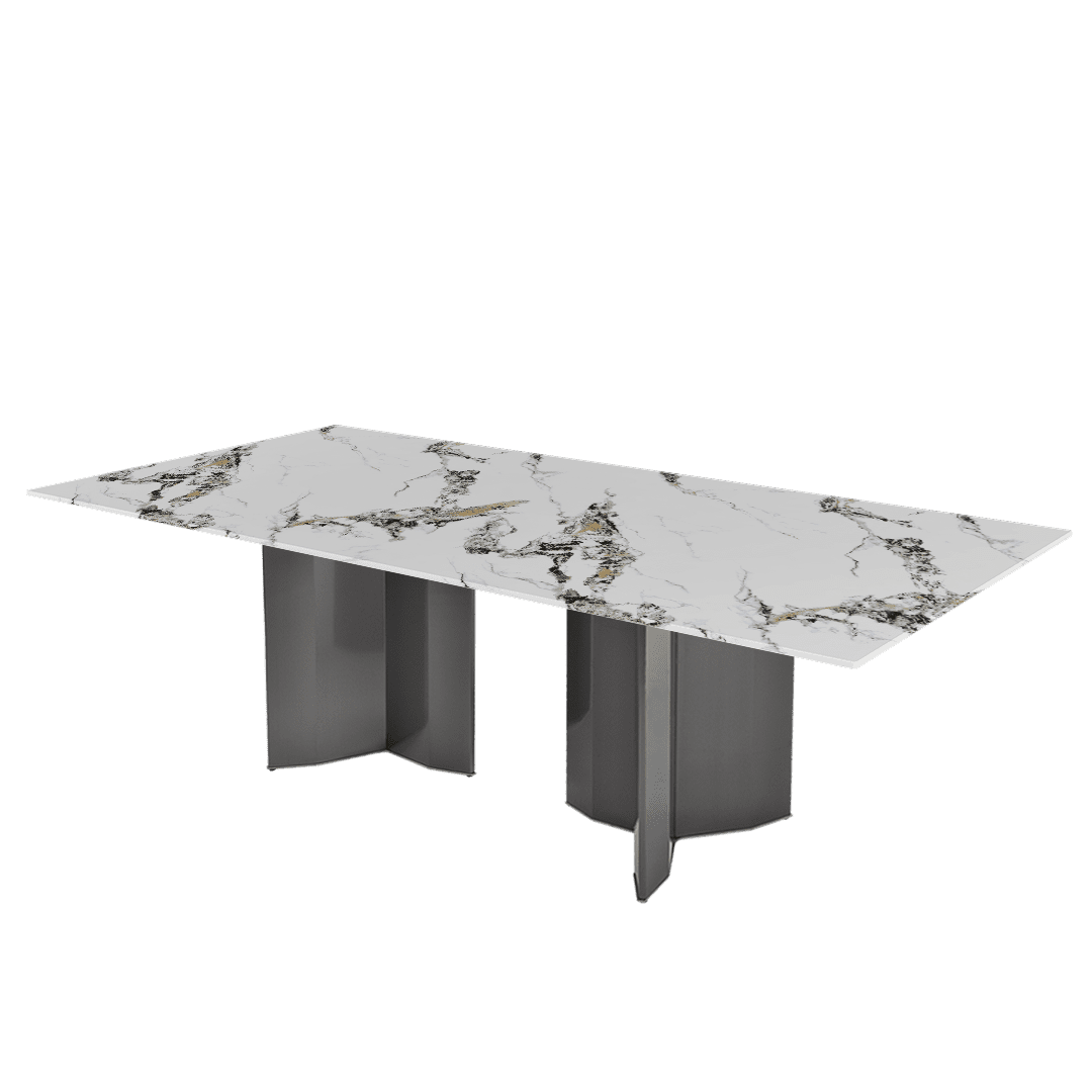 Rectangular Marble Dining Table 2.4×1.2m | Black Titanium Steel Base