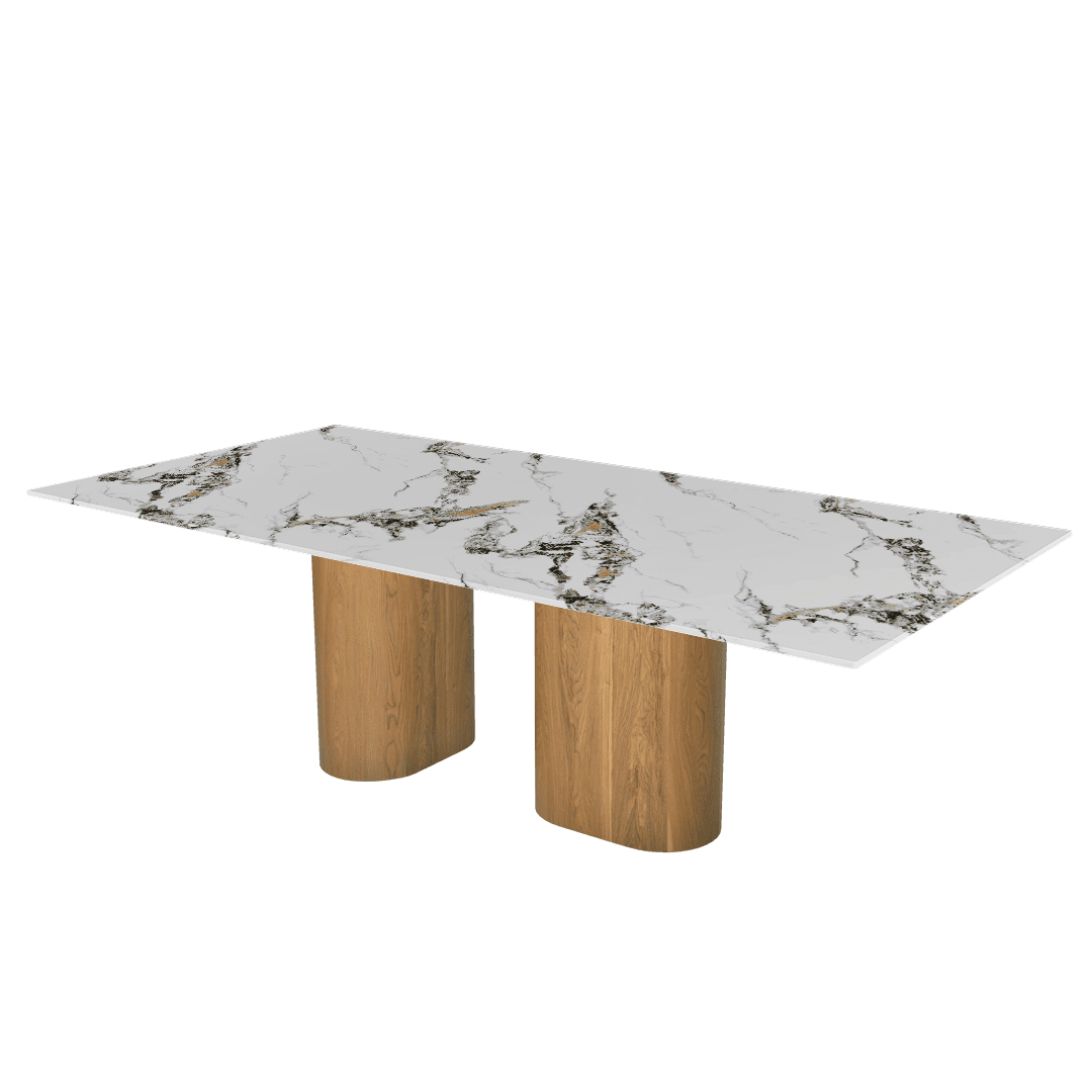 Oval Marble Dining Table 2.4×1.2m | Ash Wood Block Base