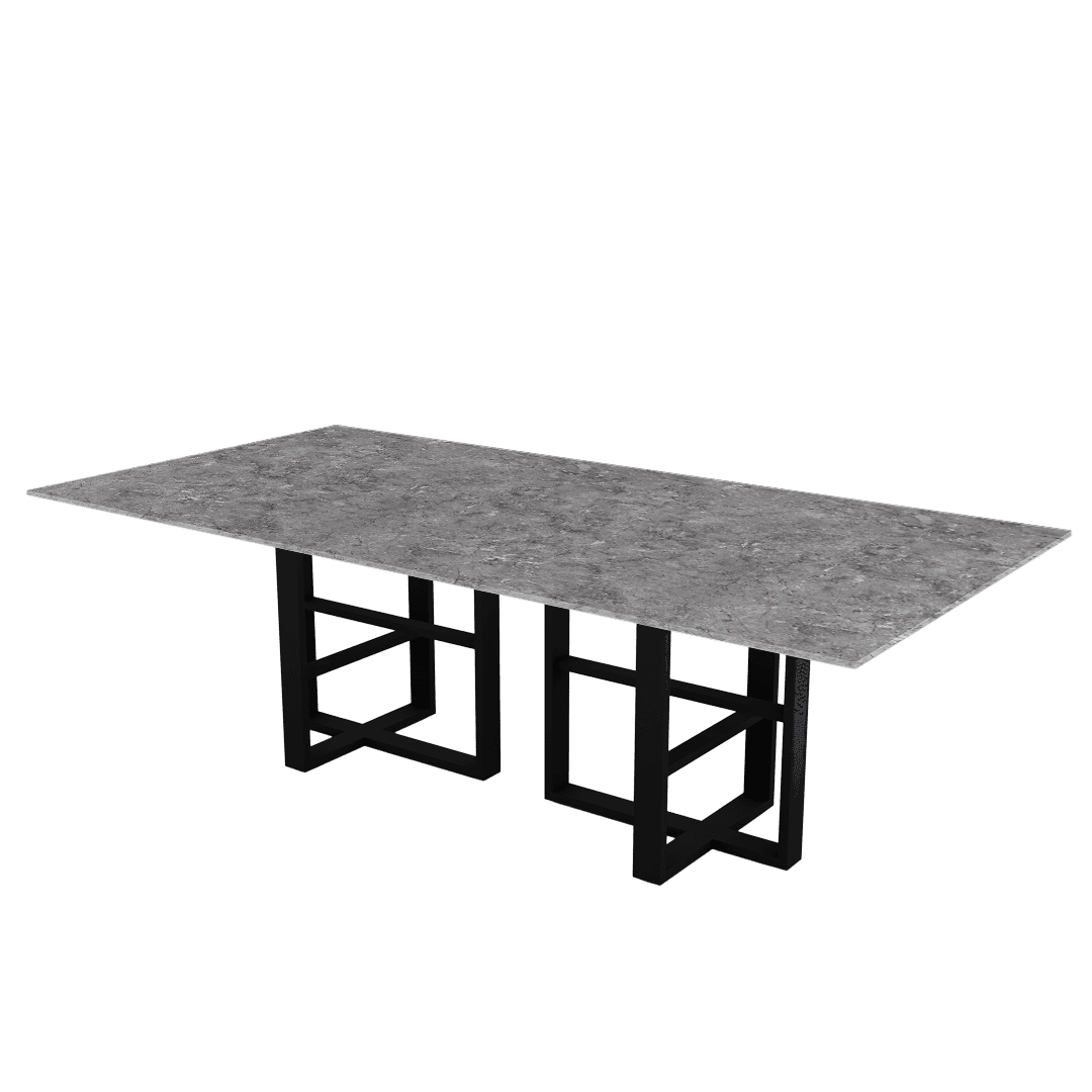 Rectangular Marble Dining Table 2.4×1.2m | Black Metal Trestle Base