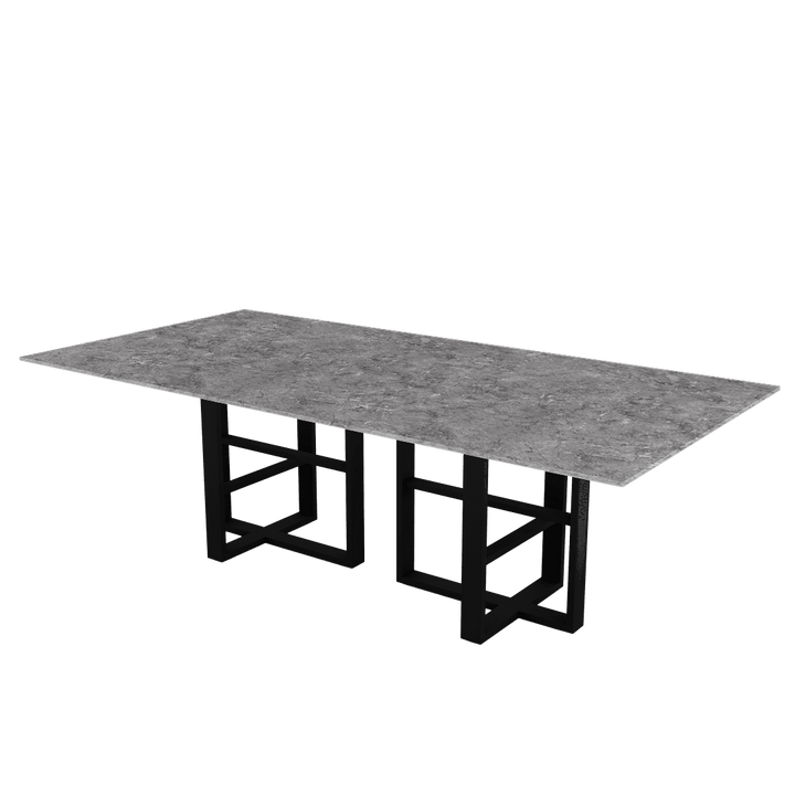 Rectangular Marble Dining Table 2.4×1.2m | Black Metal Trestle Base