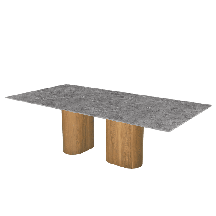 Oval Marble Dining Table 2.4×1.2m | Ash Wood Block Base