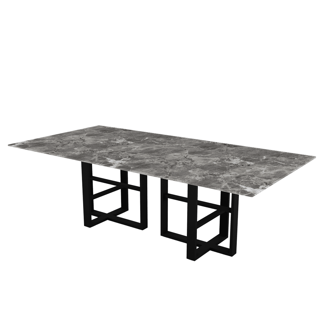 Rectangular Marble Dining Table 2.4×1.2m | Black Metal Trestle Base